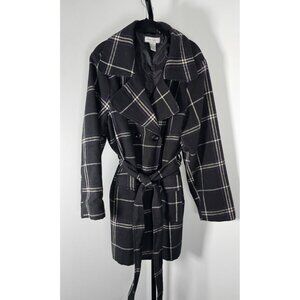 Janie Nicole Black White Purple Check Tie Front Double Breasted Coat-SZ 3X